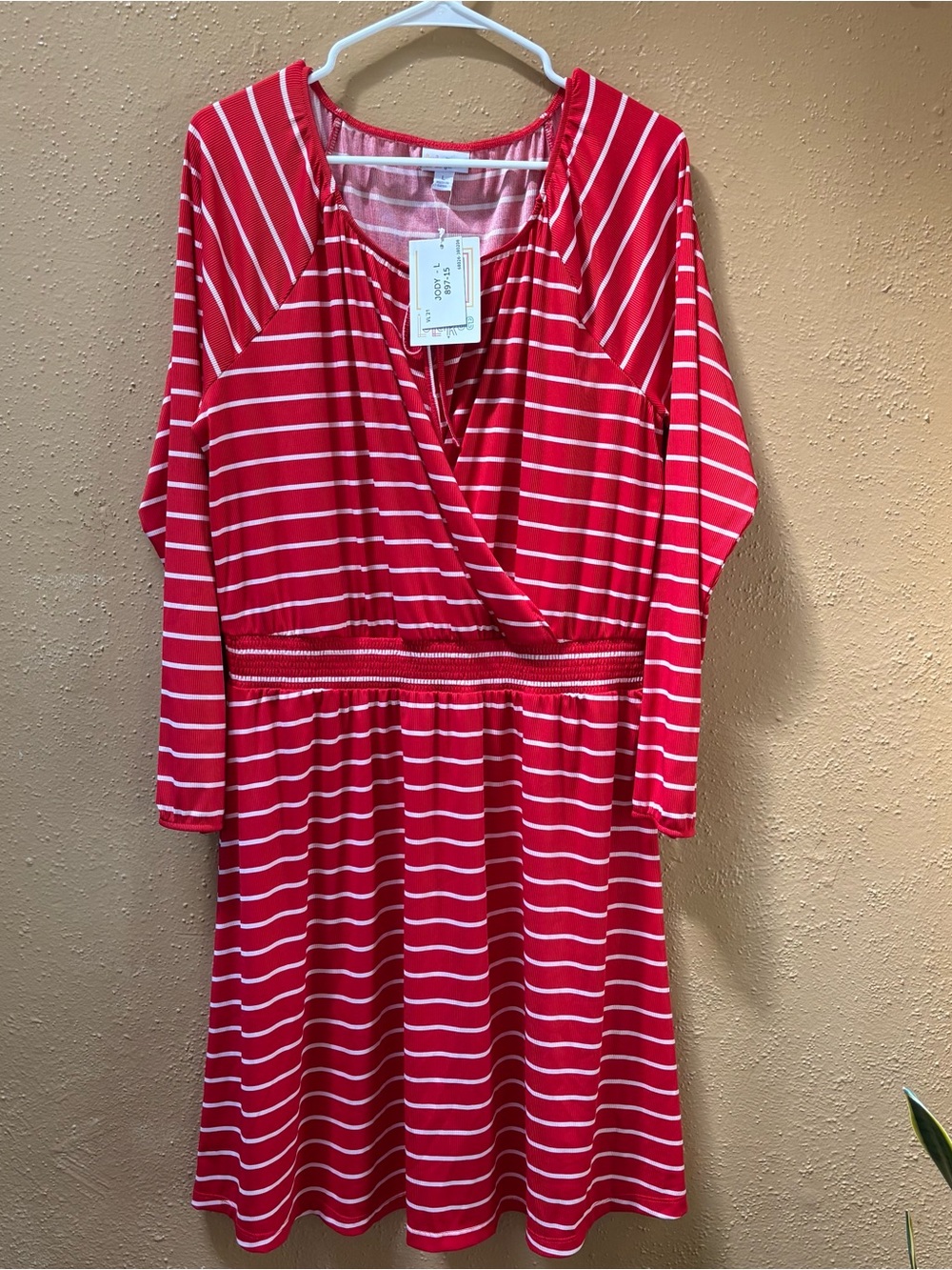 LuLaRoe jody Red and White Striped Wrap-Style dress size